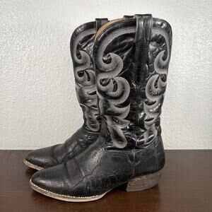 El Dorado Handmade Ostrich Leg Western Boot Black Mens Size 10 D Rodeo Classic